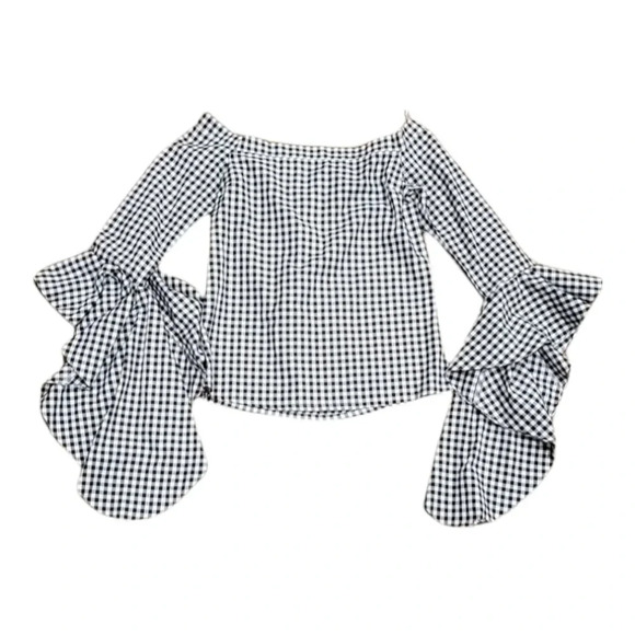 MLM Gingham Waterfall Sleeve Top XS - Picture 1 of 5